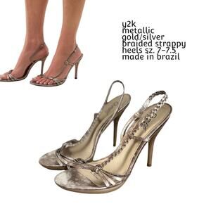 y2k vtg. Leather braided strappy high heels by Carlos sz. 7-7.5